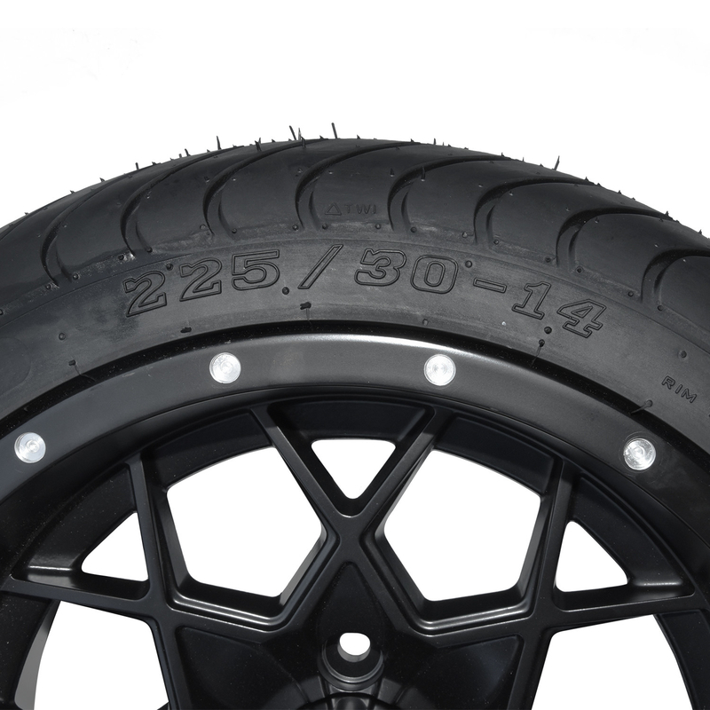 Velg dan Ban Golf Cart Matte Black 14 Inci Combo 225/30-14 Street DOT 101.6 PCD