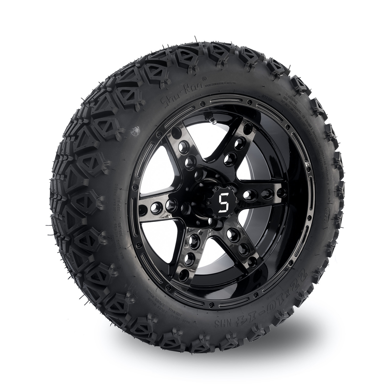 Velg dan Ban Golf Cart DOT 14 Inci 22x10-14 All Terrain Gloss Black 6 Spokes