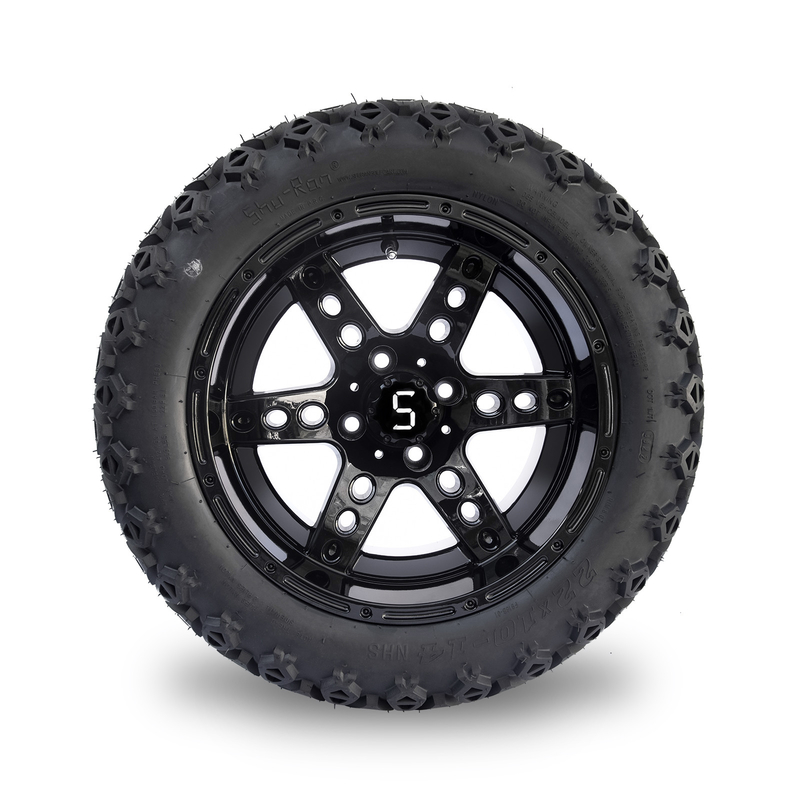 Velg dan Ban Golf Cart DOT 14 Inci 22x10-14 All Terrain Gloss Black 6 Spokes