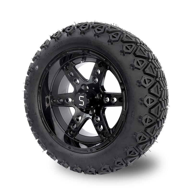 Velg dan Ban Golf Cart DOT 14 Inci 22x10-14 All Terrain Gloss Black 6 Spokes