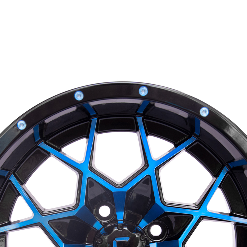Velg Golf Cart 14 Inci yang Dapat Disesuaikan Biru Mengkilap Hitam Aluminium Alloy ET-25