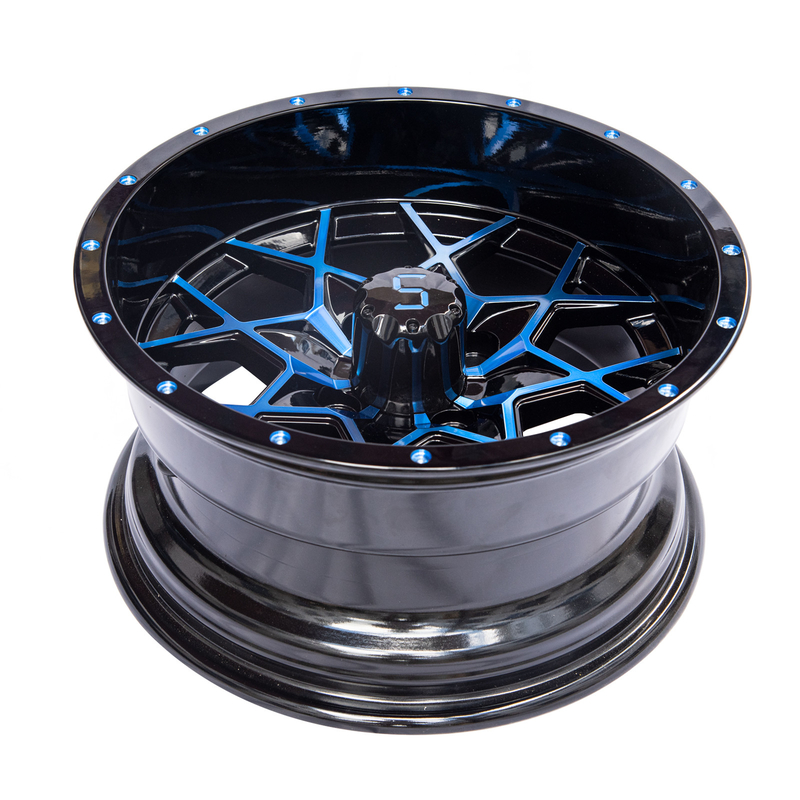 Velg Golf Cart 14 Inci yang Dapat Disesuaikan Biru Mengkilap Hitam Aluminium Alloy ET-25
