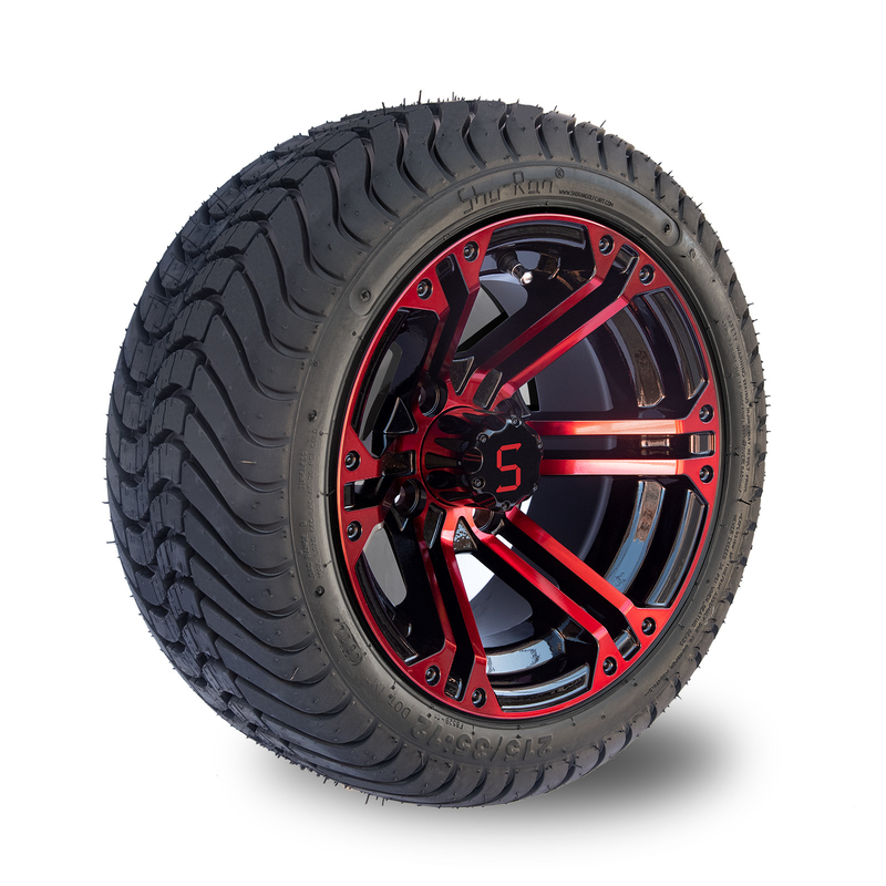 Roda Golf Cart Aluminium Hitam Merah / Mengkilap 12 Inci Dan Ban 215/35-12 Rakitan Ban