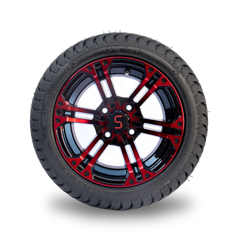 Roda Golf Cart Aluminium Hitam Merah / Mengkilap 12 Inci Dan Ban 215/35-12 Rakitan Ban