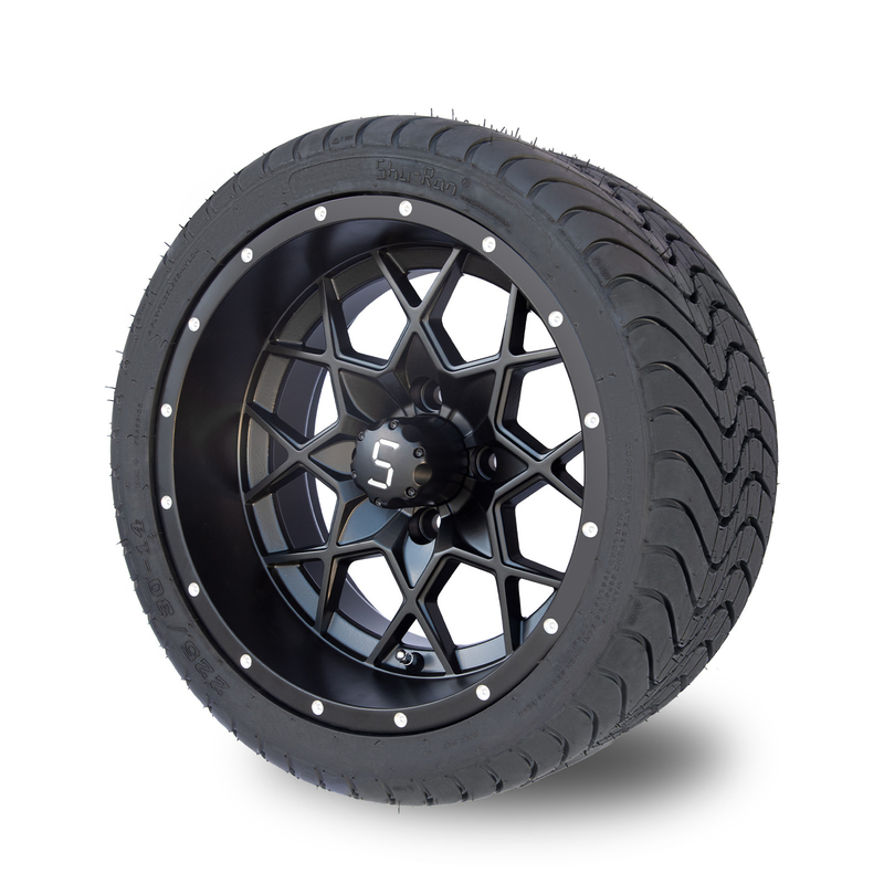 Velg dan Ban Golf Cart Matte Black 14 Inci Combo 225/30-14 Street DOT 101.6 PCD