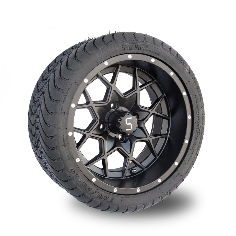 Velg dan Ban Golf Cart Matte Black 14 Inci Combo 225/30-14 Street DOT 101.6 PCD