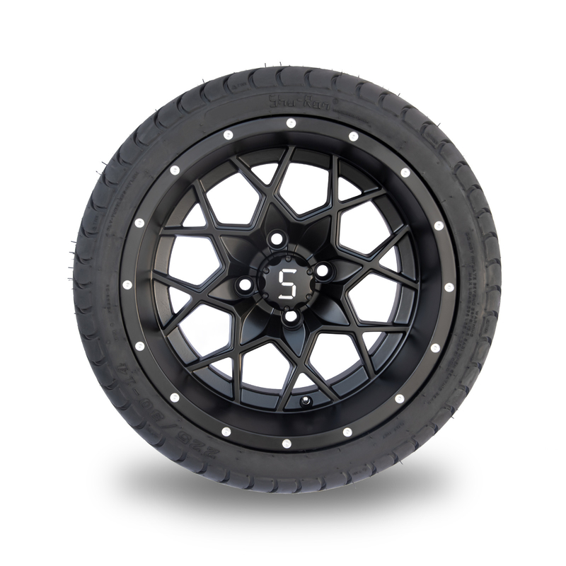 Velg dan Ban Golf Cart Matte Black 14 Inci Combo 225/30-14 Street DOT 101.6 PCD