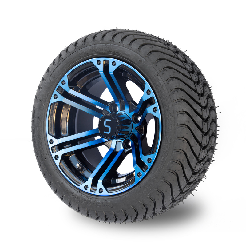 Velg dan Ban Golf Cart 12 Inci Kombinasi Biru Mengkilap Hitam 4 / 101.6 PCD