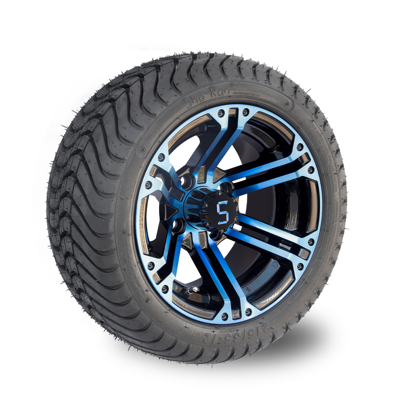Velg dan Ban Golf Cart 12 Inci Kombinasi Biru Mengkilap Hitam 4 / 101.6 PCD