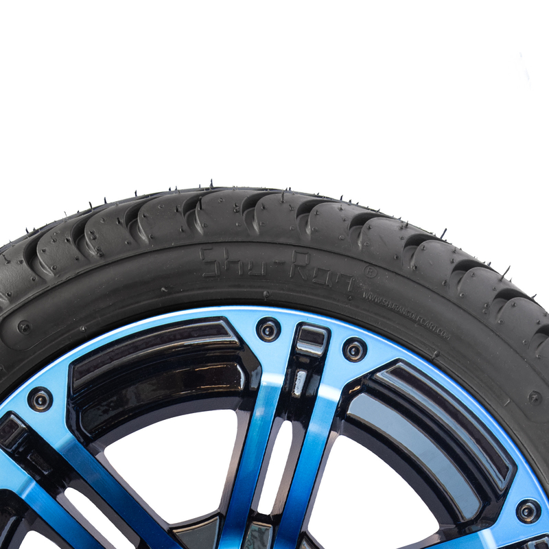 Velg dan Ban Golf Cart 12 Inci Kombinasi Biru Mengkilap Hitam 4 / 101.6 PCD