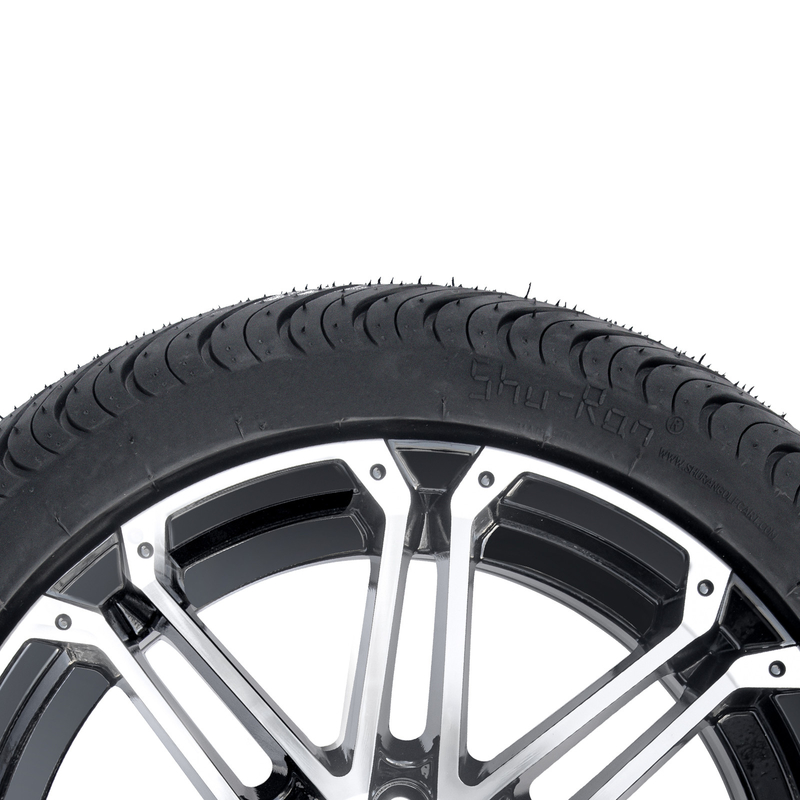 Roda dan Ban Golf Cart 14x7 Combo 225/30-14 Ban Jalanan Hitam Mengkilap Mesin
