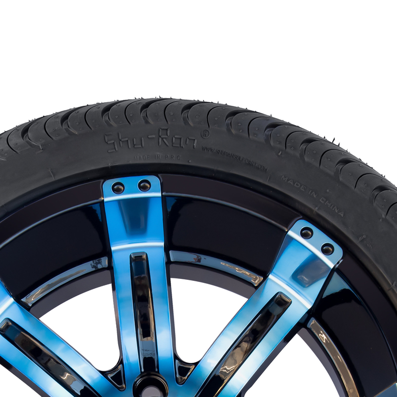 225/30-14 DOT 14 Inch Roda Golf Cart dan Combo Ban Biru / Velg Hitam Mengkilap 101.6 PCD