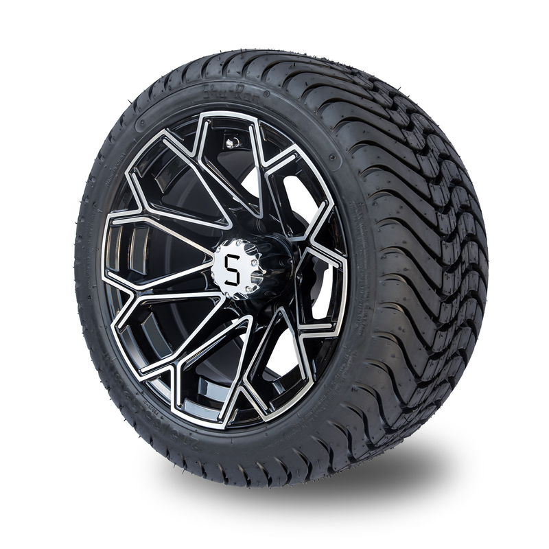 Kombinasi Roda dan Ban Kereta Golf Hitam Gloss Machined 215/35-12 Ban DOT Profil Rendah 4 Set