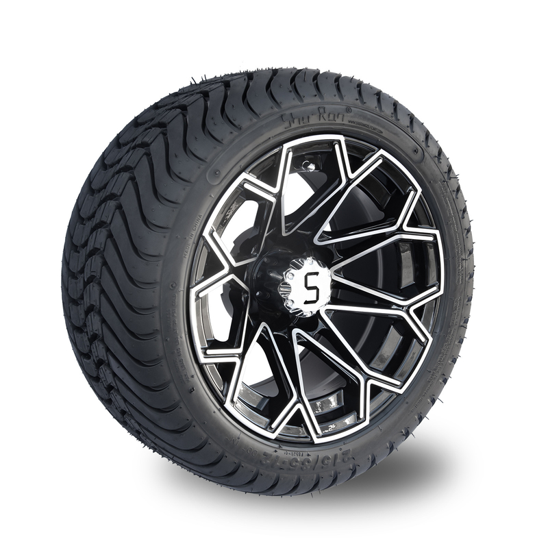 Kombinasi Roda dan Ban Kereta Golf Hitam Gloss Machined 215/35-12 Ban DOT Profil Rendah 4 Set