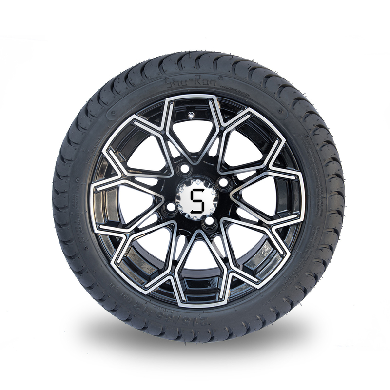 Kombinasi Roda dan Ban Kereta Golf Hitam Gloss Machined 215/35-12 Ban DOT Profil Rendah 4 Set