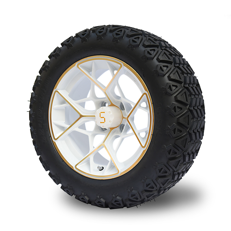 Velg Golf Cart Emas Putih 14 Inci dan Kombo Ban 4PLY 101.6 PCD