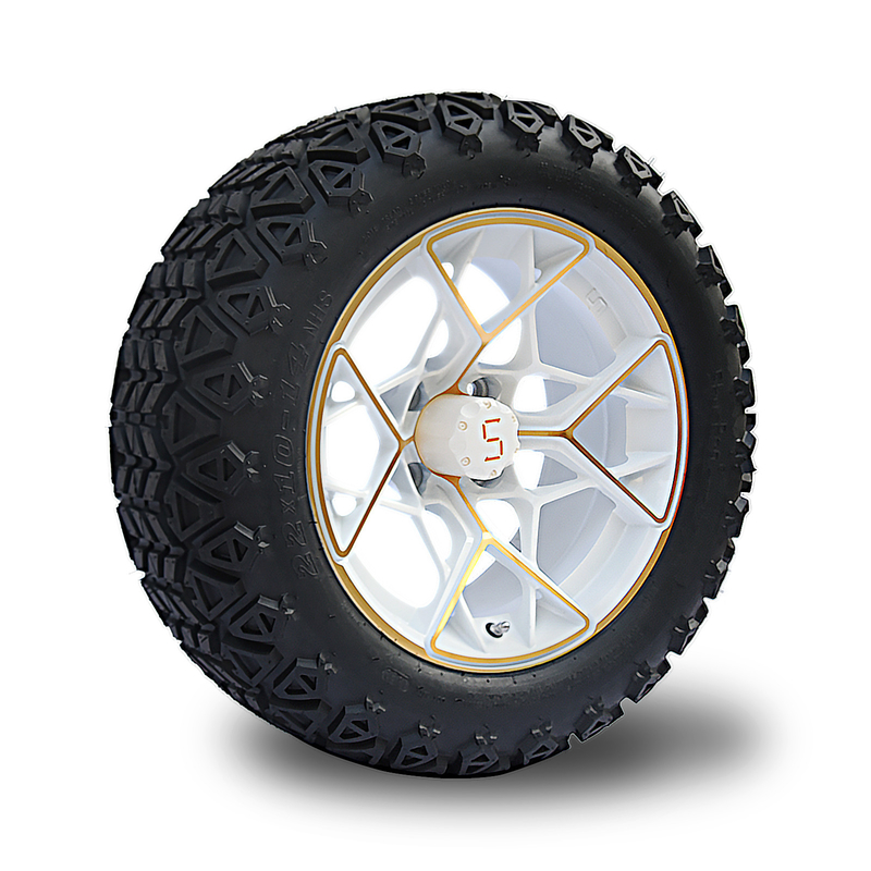 Velg Golf Cart Emas Putih 14 Inci dan Kombo Ban 4PLY 101.6 PCD