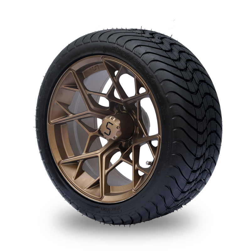 Kombinasi Roda dan Ban Golf Cart 14 Inci Bronze 225/30-14 4PLY Disetujui DOT