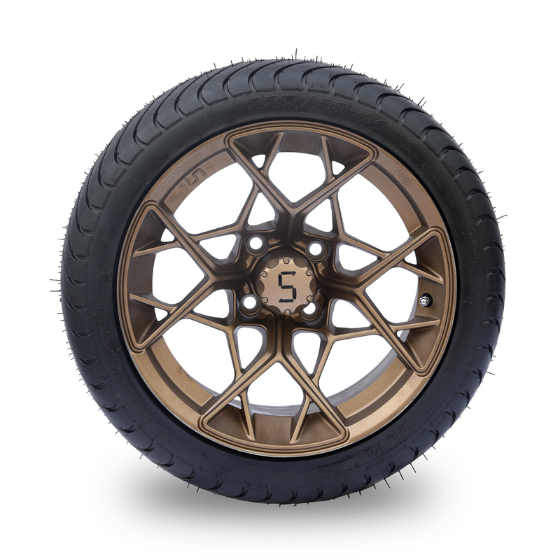 Kombinasi Roda dan Ban Golf Cart 14 Inci Bronze 225/30-14 4PLY Disetujui DOT