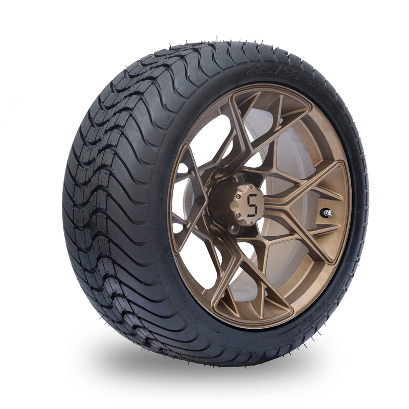 Kombinasi Roda dan Ban Golf Cart 14 Inci Bronze 225/30-14 4PLY Disetujui DOT