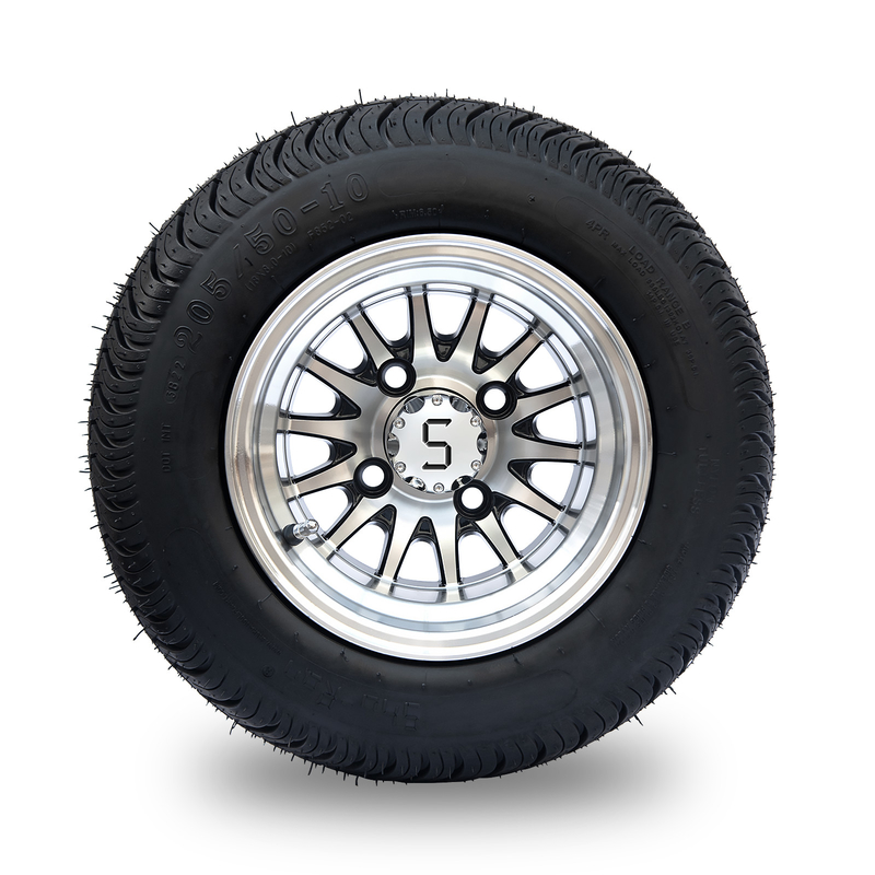 10' Golf Cart Rim Dan 205/50-10 DOT Street Ban Perhimpunan - Mesin / Glossy Hitam