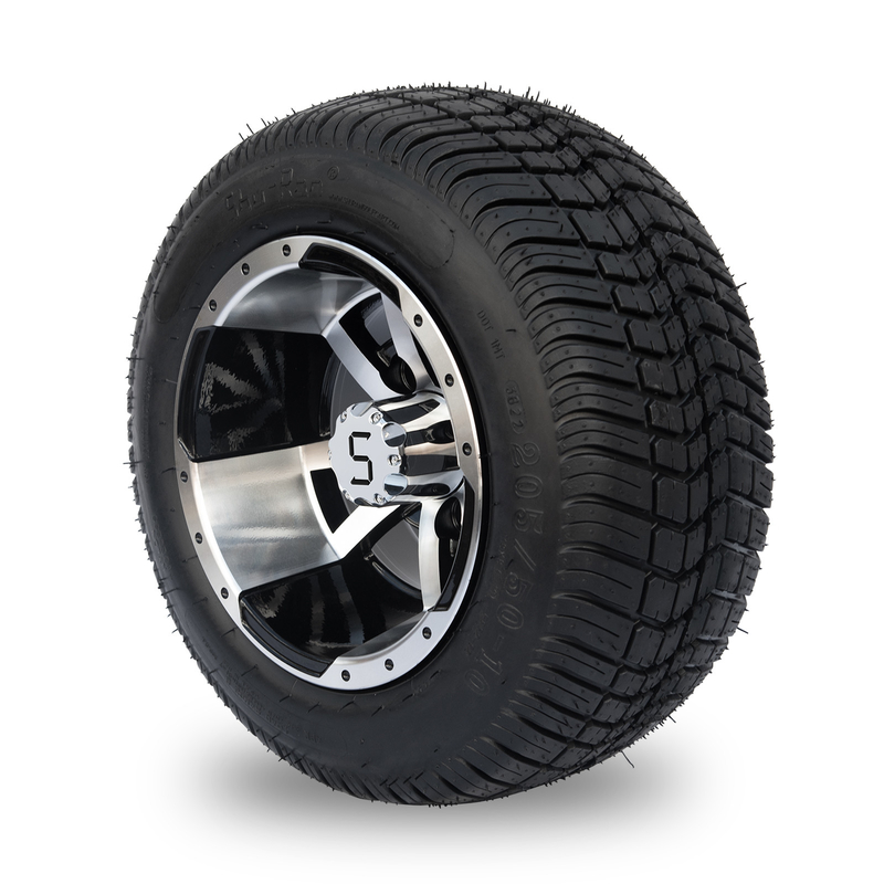 Golf Cart 10' Rims Dan 205/50-10 DOT Street Ban Combo - Mesin / Glossy Hitam