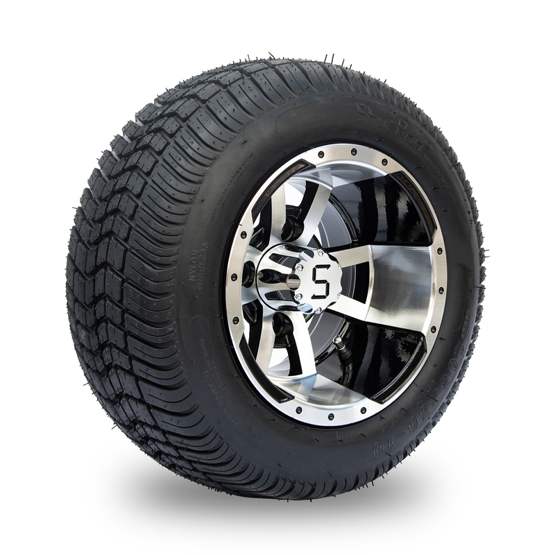 Golf Cart 10' Rims Dan 205/50-10 DOT Street Ban Combo - Mesin / Glossy Hitam