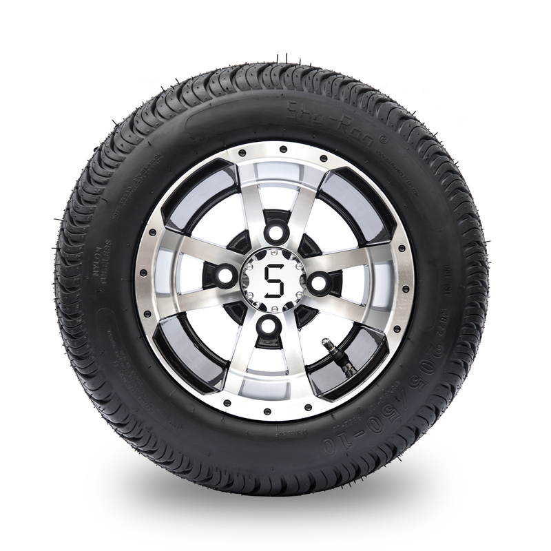 Golf Cart 10' Rims Dan 205/50-10 DOT Street Ban Combo - Mesin / Glossy Hitam