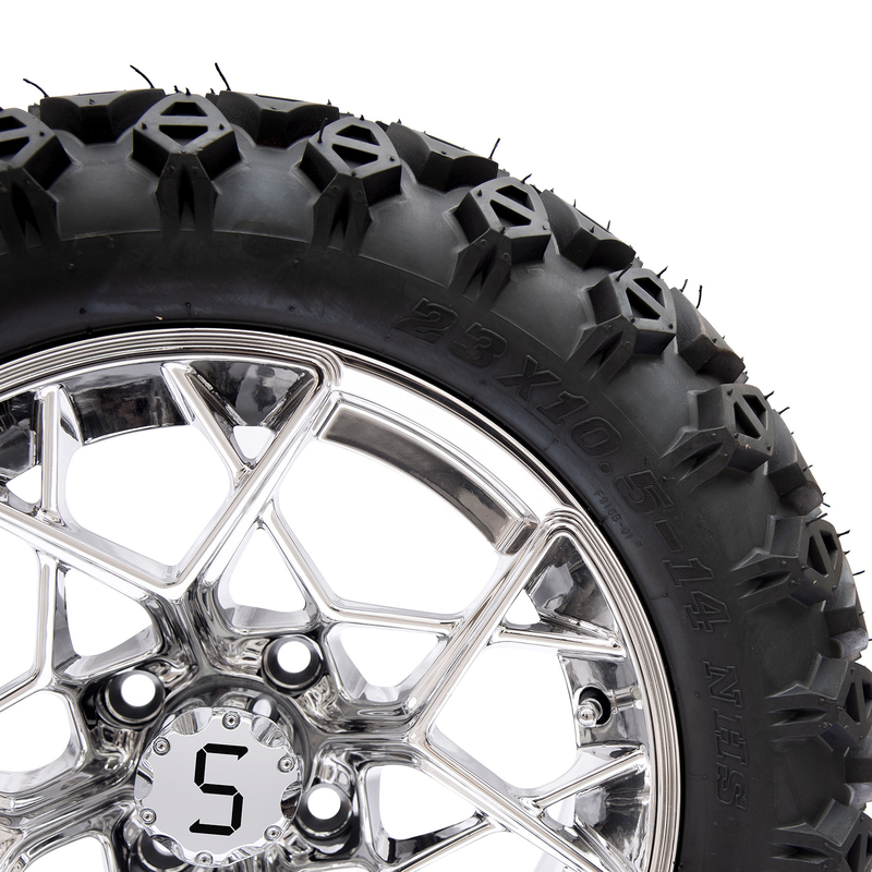 Shu-Ran Golf Cart Warrior 23x10.5-14 Golf Cart Semua ban medan dan 14 inci rim Chrome