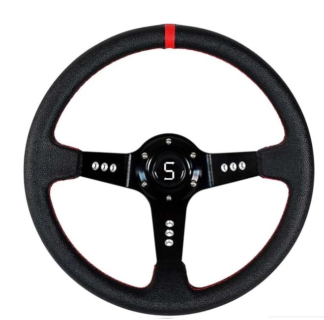 Roda Kemudi Tiga Jari-jari Offset Garis Merah 13,5 Inci Untuk Kereta Golf