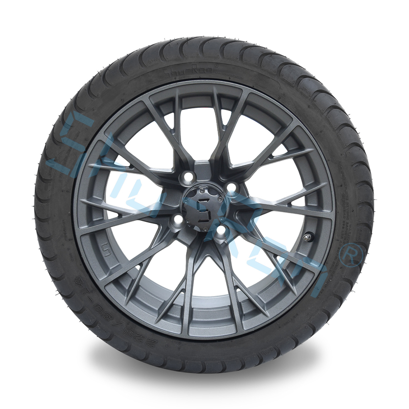 Grosir Velg Golf Cart Alloy Gunmetal 14'', Ban Tubeless Jalan 225/30-14 dengan Pelek
