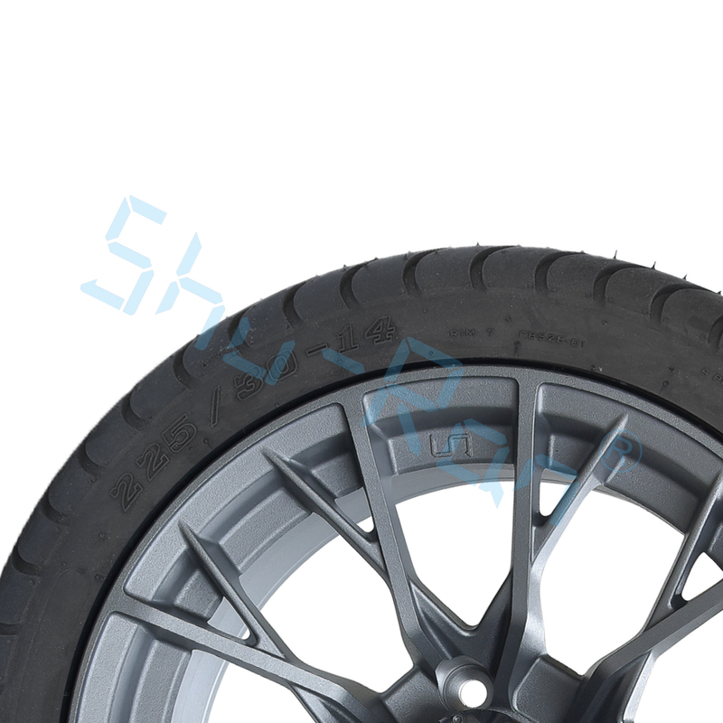 Grosir Velg Golf Cart Alloy Gunmetal 14'', Ban Tubeless Jalan 225/30-14 dengan Pelek