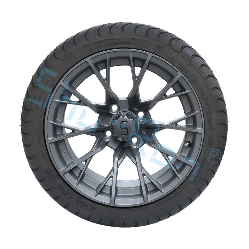 Grosir Velg Golf Cart Alloy Gunmetal 14'', Ban Tubeless Jalan 225/30-14 dengan Pelek