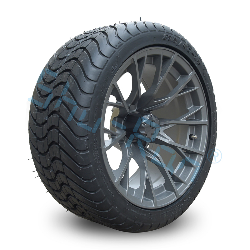 Grosir Velg Golf Cart Alloy Gunmetal 14'', Ban Tubeless Jalan 225/30-14 dengan Pelek