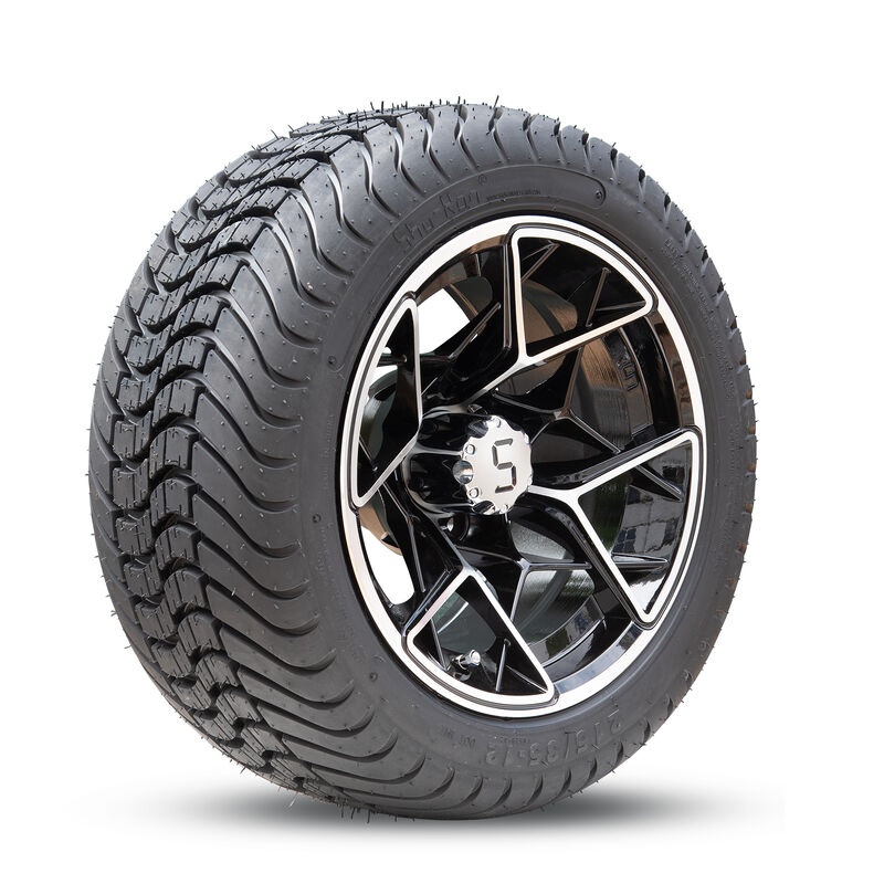 12 Inch Golf Cart Rocks And Tires Combo Mesin Glossy Black Rim 215 35 12 Low Profile DOT Street Ban Fits Golf Carts
