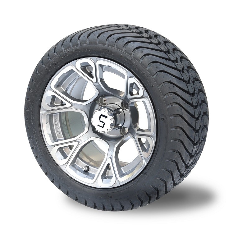 Roda Paduan Aluminium Golf Cart 12'' dan Rakitan Ban Jalan DOT 215/35-12 - Machined/Gunmetal