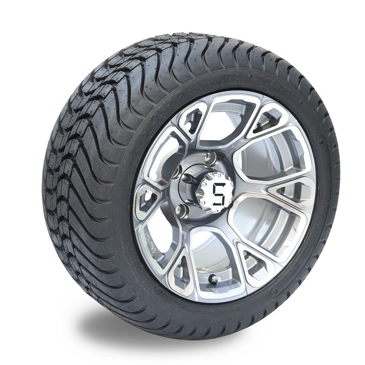 Roda Paduan Aluminium Golf Cart 12'' dan Rakitan Ban Jalan DOT 215/35-12 - Machined/Gunmetal