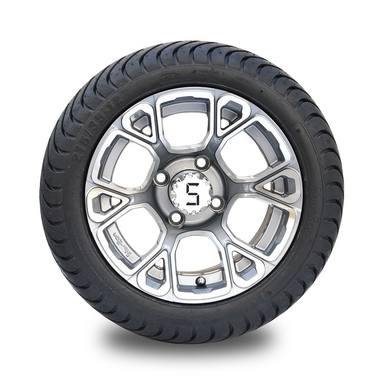 Roda Paduan Aluminium Golf Cart 12'' dan Rakitan Ban Jalan DOT 215/35-12 - Machined/Gunmetal