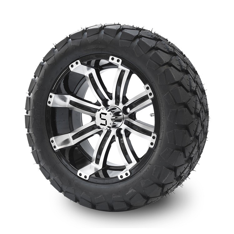 Keranjang Golf 14 '' Roda Aluminium dan 22x10-14 Semua Terrain DOT Ban Combo - Mesin / Glossy Hitam
