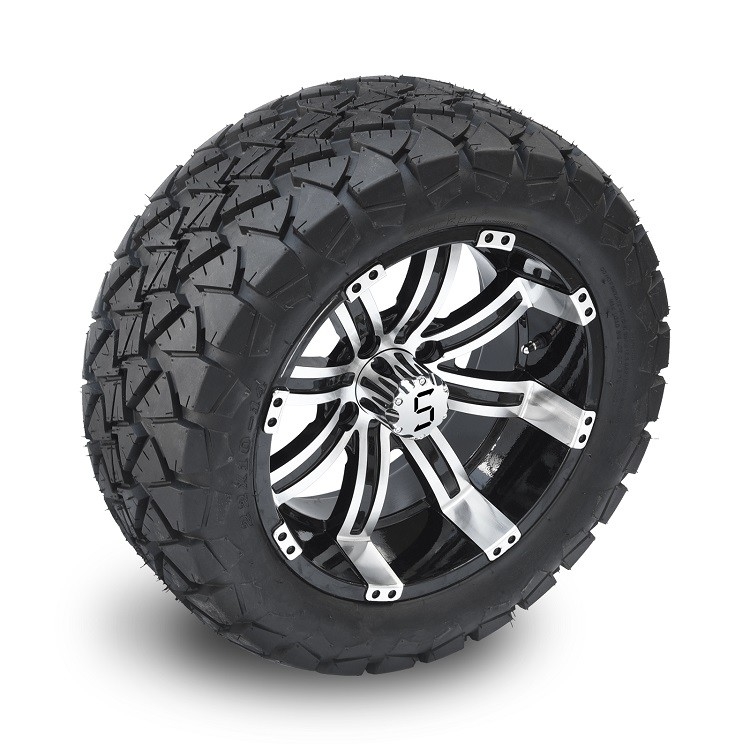 Keranjang Golf 14 '' Roda Aluminium dan 22x10-14 Semua Terrain DOT Ban Combo - Mesin / Glossy Hitam