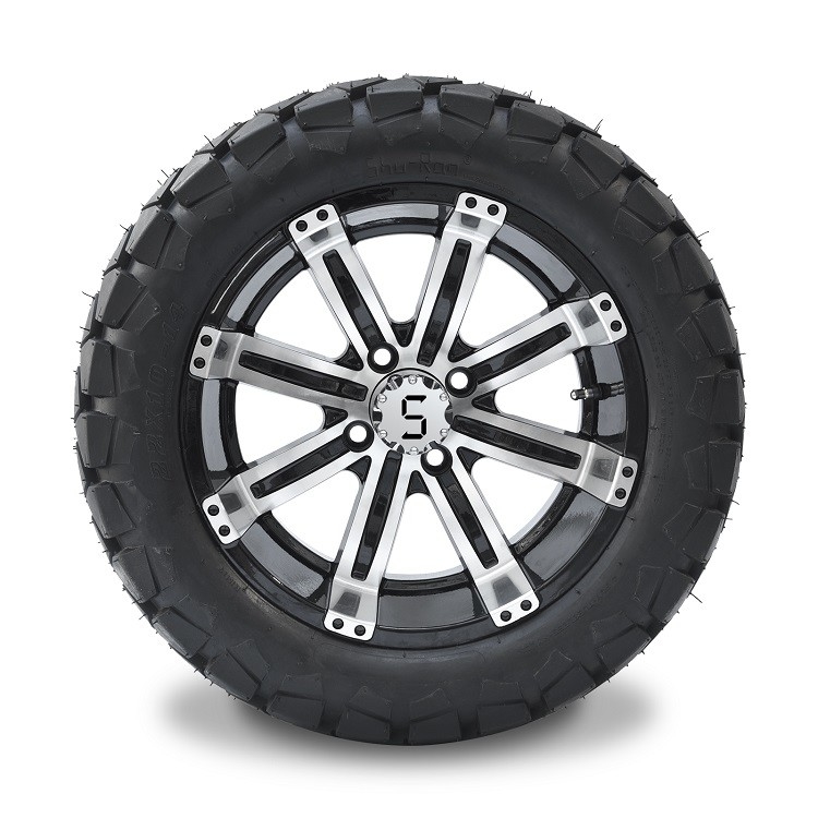 Keranjang Golf 14 '' Roda Aluminium dan 22x10-14 Semua Terrain DOT Ban Combo - Mesin / Glossy Hitam