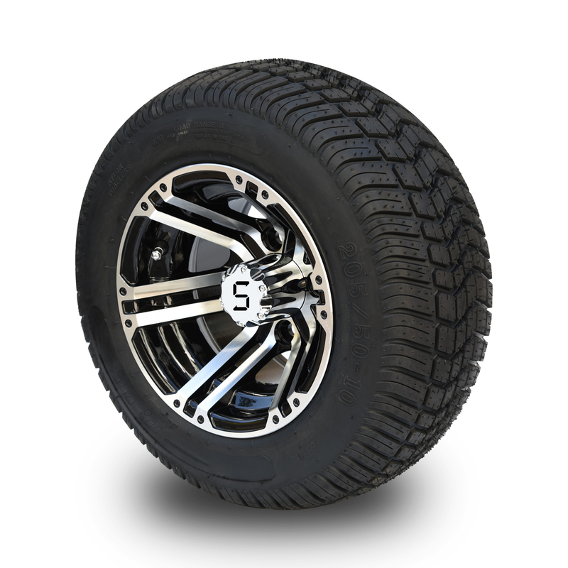 10' Golf Cart Rim Dan 205/50-10 DOT Street Ban Perhimpunan - Mesin / Glossy Hitam