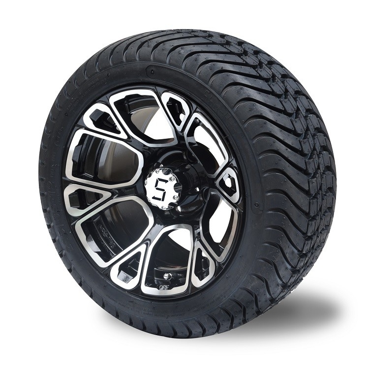 12' 'Mesin / Glossy Black Golf Cart Rim dan 215/35-12 Low Profile DOT Street Ban
