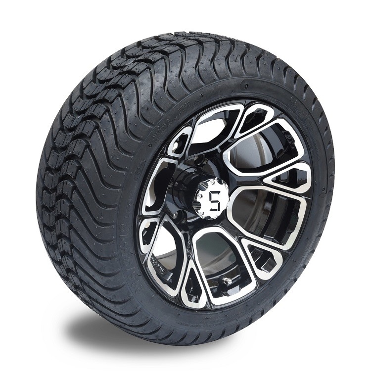 12' 'Mesin / Glossy Black Golf Cart Rim dan 215/35-12 Low Profile DOT Street Ban