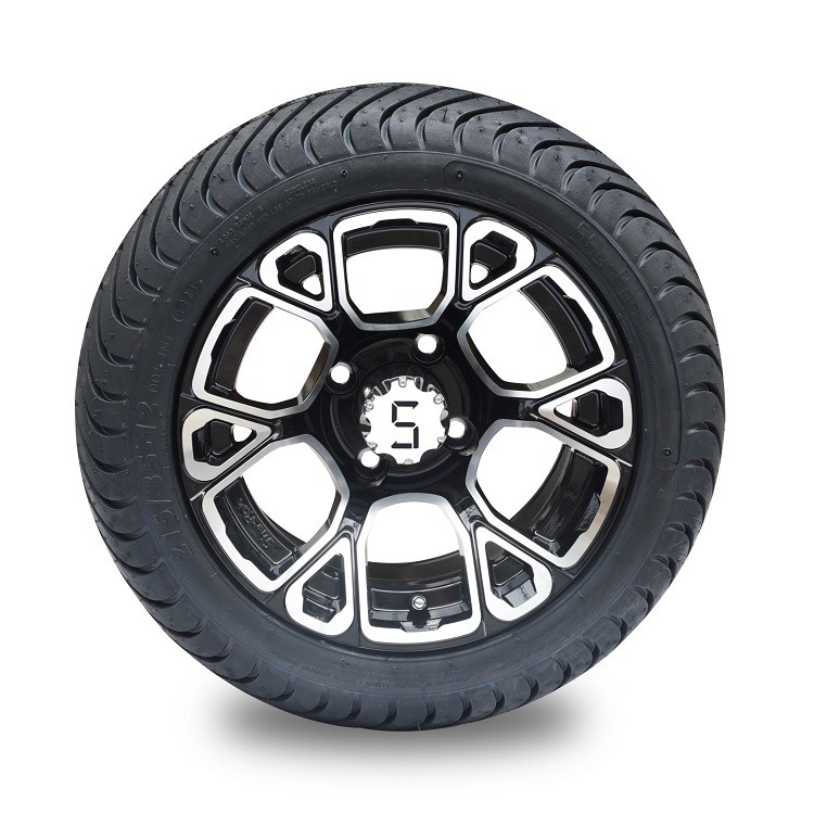 12' 'Mesin / Glossy Black Golf Cart Rim dan 215/35-12 Low Profile DOT Street Ban