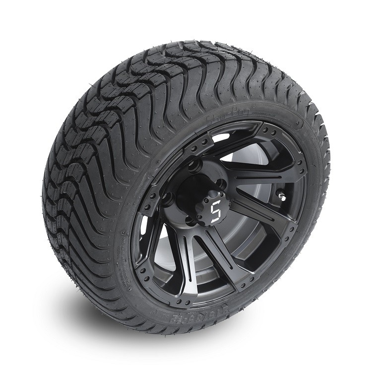 Velg Golf Cart 12 Inci Hitam Doff dan Ban Jalan 215/35-12 Pola Baut 4x4 Berperingkat DOT