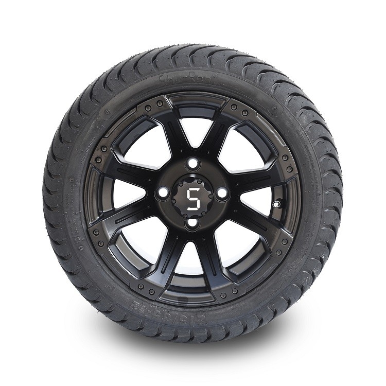 Velg Golf Cart 12 Inci Hitam Doff dan Ban Jalan 215/35-12 Pola Baut 4x4 Berperingkat DOT