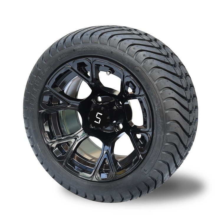 Shu-Ran Baru Eksklusif 12 'Glossy Hitam Golf Karet Roda dan 215/35-12 DOT Street Ban Combo