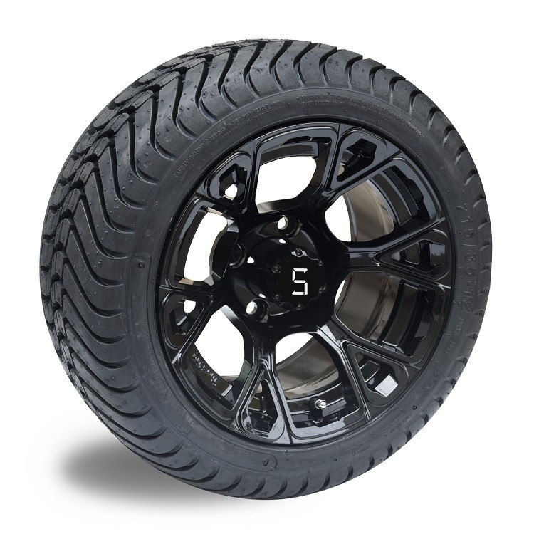 Shu-Ran Baru Eksklusif 12 'Glossy Hitam Golf Karet Roda dan 215/35-12 DOT Street Ban Combo