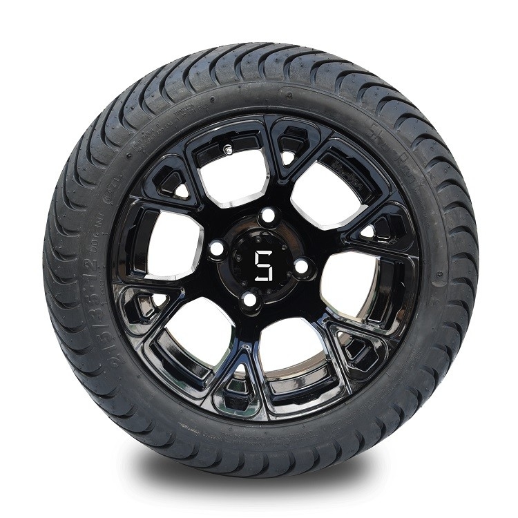 Shu-Ran Baru Eksklusif 12 'Glossy Hitam Golf Karet Roda dan 215/35-12 DOT Street Ban Combo